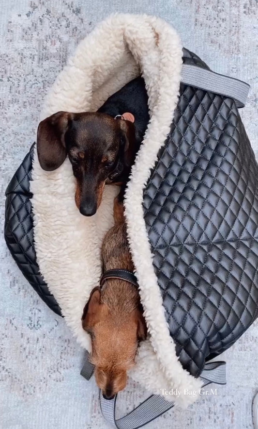 Teddy Dog Bag - Reisebettchen - Kunstleder - Schwarz