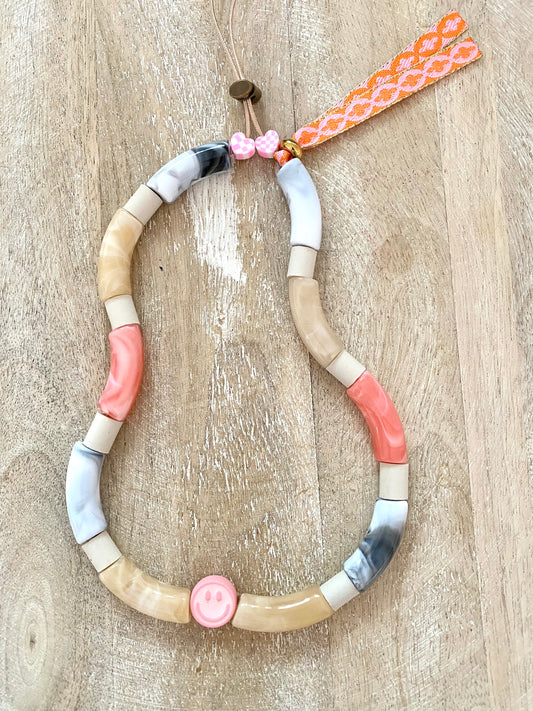 EM Keramik Tube Kette - Rosa Beige